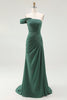 Load image into Gallery viewer, Dark Green Chiffon Off the Shoulder Long Formal Dress with Full Pleated