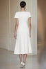 Load image into Gallery viewer, White Tea Length Boat Neck Formal Dress