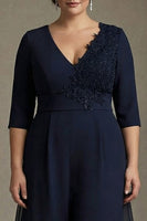 Load image into Gallery viewer, Floral Navy Chiffon V-Neck Mother of the Bride Dress