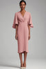 Load image into Gallery viewer, Pink Chiffon V-Neck Tea Length Mother of the Bride Dress
