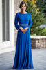 Load image into Gallery viewer, Glitter Royal Blue Satin Scoop Neck Mother of the Bride Dress