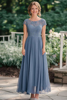 Load image into Gallery viewer, Grey Blue A Line Chiffon Mother of the Bride Dress with Lace
