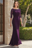 Load image into Gallery viewer, Sheath Lace Dark Purple 3/4 Sleeves Mother of the Bride Dress
