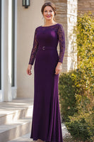 Load image into Gallery viewer, Dark Purple Sheath Mother of the Bride Dress with Lace Sleeves