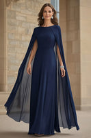 Load image into Gallery viewer, Navy Scoop Neck Chiffon Mother of the Bride Dress with Cape