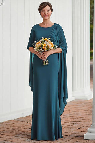 Peacock Scoop Neck Sheath Maxi Mother of the Bride Dress