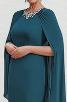 Load image into Gallery viewer, Peacock Chiffon Sheath Mother of the Bride Dress with Cape