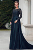 Load image into Gallery viewer, Elegant Navy Satin A-Line Mother of the Bride Dress with Lace