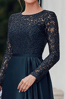Load image into Gallery viewer, Elegant Navy Satin A-Line Mother of the Bride Dress with Lace