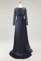 Load image into Gallery viewer, Navy A Line Lace Floor Length Mother of the Bride Dress