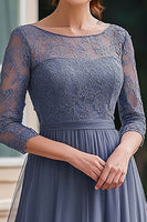 Load image into Gallery viewer, Dusty Blue Scoop Neck A Line Lace Mother of the Bride Dress