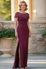 Load image into Gallery viewer, Burgundy Sheath Satin Mother of the Bride Dress with Slit
