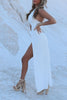 Load image into Gallery viewer, White Sheath Halter Cut Out Maxi Prom Dress with Slit