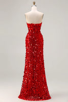 Load image into Gallery viewer, Sparkly Red Strapless Corset Long Sequin Prom Dress with Slit