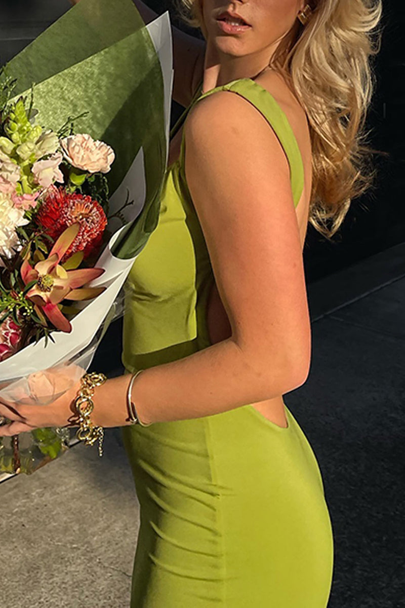 Load image into Gallery viewer, Simple Olive Bodycon Satin Thick Straps Prom Dress