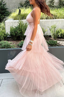 Load image into Gallery viewer, Blush Tulle Halter A Line Tiered Maxi Formal Dress with Ruffles