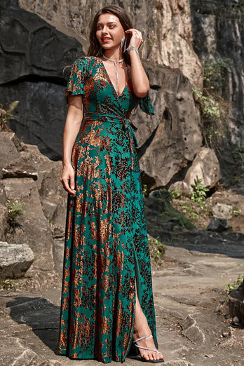 Burnout Velvet Dark Green Mother of Bride Dress