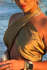 Load image into Gallery viewer, Gold Bodycon Halter Cut Out Ruched Mini Birthday Dress