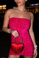 Load image into Gallery viewer, Sparkly Fuchsia Sequin Strapless Bodycon Mini Birthday Dress