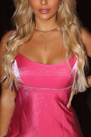 Load image into Gallery viewer, Sparkly Fuchsia Spaghetti Straps Beaded A-Line Backless Mini Birthday Dress