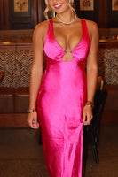 Load image into Gallery viewer, Fuchsia Cut Out Sheath Thick Straps Maxi Prom Dress