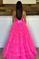 Load image into Gallery viewer, Black Corset Sweetheart A-Line Tiered Long Tulle Prom Dress with Slit