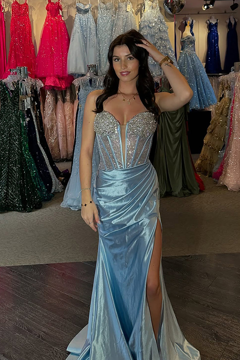 Load image into Gallery viewer, Black Mermaid Sweetheart Long Prom Dress with Slit