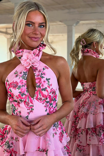 Blush A Line Halter Long Prom Dress with Slit