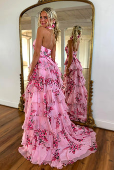 Blush A Line Halter Long Prom Dress with Slit