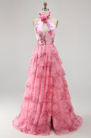 Load image into Gallery viewer, Blush A Line Halter Long Prom Dress with Slit