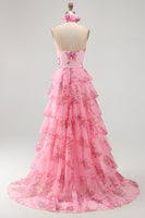 Load image into Gallery viewer, Blush A Line Halter Long Prom Dress with Slit