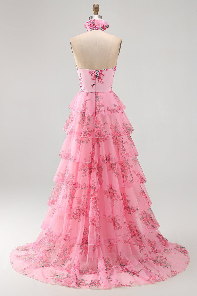 Load image into Gallery viewer, Blush A Line Halter Long Prom Dress with Slit