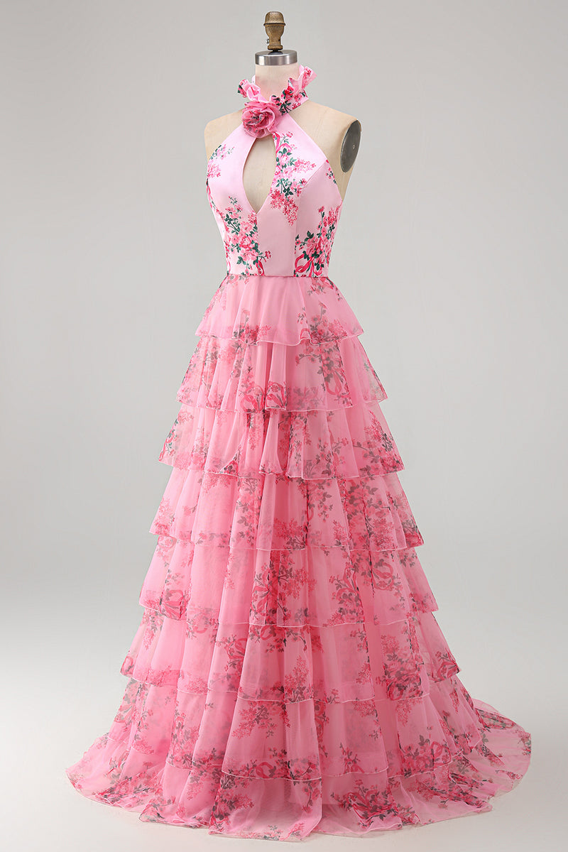 Load image into Gallery viewer, Blush A Line Halter Long Prom Dress with Slit
