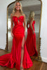 Load image into Gallery viewer, Red Satin Mermaid Sweetheart Long Prom Dress with Slit