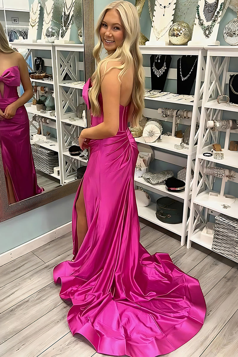 Load image into Gallery viewer, Red Satin Mermaid Sweetheart Long Prom Dress with Slit