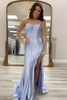 Load image into Gallery viewer, Black Satin Sheath Corset Long Prom Dress with Slit