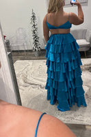 Load image into Gallery viewer, Red Tiered Satin A Line Long Prom Dress with Ruffles