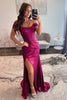 Load image into Gallery viewer, Hot Pink Sheath Satin Long Prom Dress with Slit