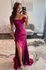 Load image into Gallery viewer, Hot Pink Sheath Satin Long Prom Dress with Slit