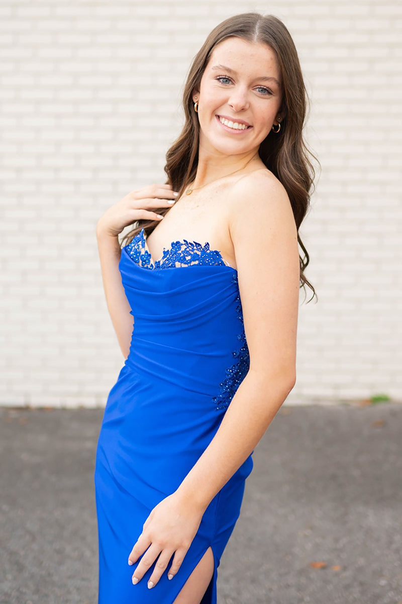 Load image into Gallery viewer, Royal Blue Sheath Sweetheart Long Prom Dress with Slit