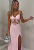 Load image into Gallery viewer, Pink Corset Sheath Sparkly Long Prom Dress with Slit