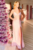 Load image into Gallery viewer, Pink Corset Sheath Sparkly Long Prom Dress with Slit