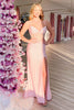 Load image into Gallery viewer, Pink Corset Sheath Sparkly Long Prom Dress with Slit
