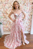Load image into Gallery viewer, Pink Floral Tiered Corset A Line Long Prom Dress with Slit