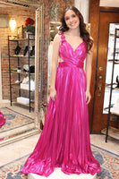Load image into Gallery viewer, Burgundy Pleated Ruffled Long Prom Dress with Slit