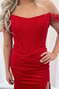 Load image into Gallery viewer, Sparkly Red Off the Shoulder Long Prom Dress with Slit