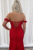 Load image into Gallery viewer, Sparkly Red Off the Shoulder Long Prom Dress with Slit