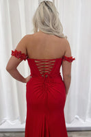 Load image into Gallery viewer, Sparkly Red Off the Shoulder Long Prom Dress with Slit