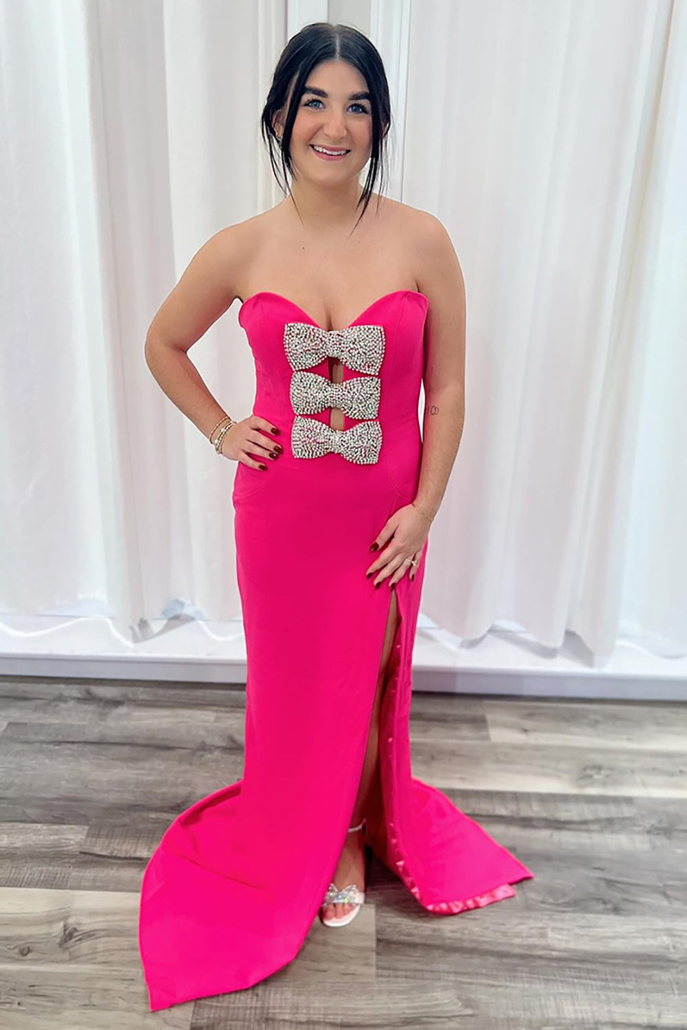 Fuchsia Sheath Sweetheart Long Prom Dress with Beading