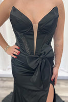 Load image into Gallery viewer, Black Sheath Sweetheart Satin Long Prom Dress with Slit